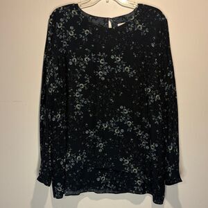 J. Jill- Long Sleeve Double Hem Keyhole Back Boho Casual Floral Blouse- Size L